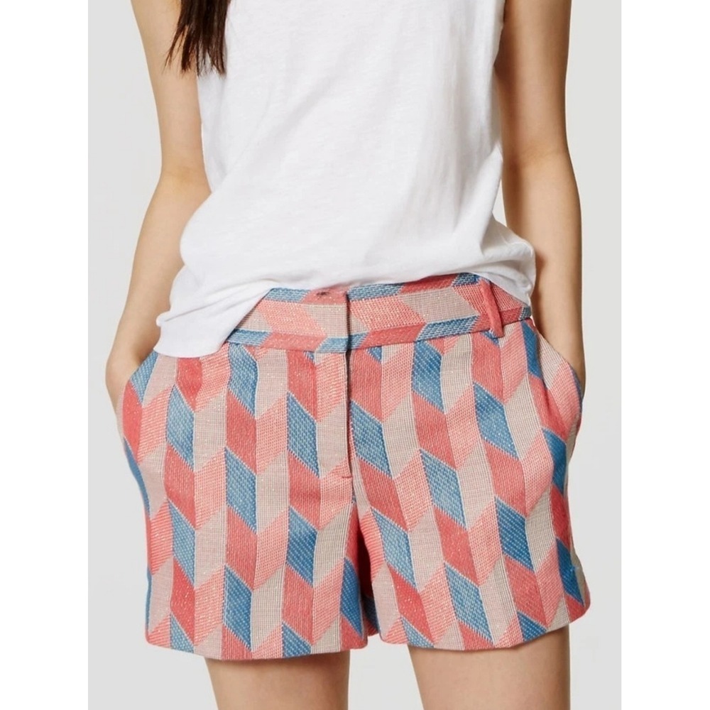 LOFT NEW Riviera Mid Rise Pink Jacquard Chevron Metallic Shorts SZ 10 Preppy